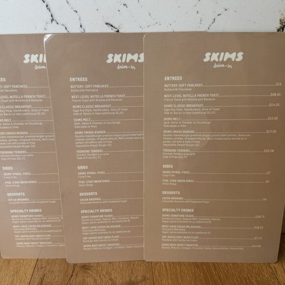 SKIMS Pop Up Cafe Menu Los Angeles Mel’s Diner - Picture 3 of 5